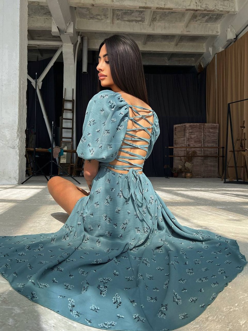 Платье миди со шнуровкой на спинке  | PUSHKA SHOP