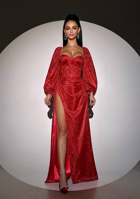 Сяючий комплект: корсет  + спідниця  максі з драпіруванням | PUSHKA SHOP