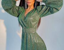 Блестящее платье с широким поясом   Блестящее платье с широким поясом   | PUSHKA SHOP