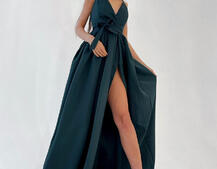 Платье макси с разрезом на юбке и запахом на груди   | PUSHKA SHOP