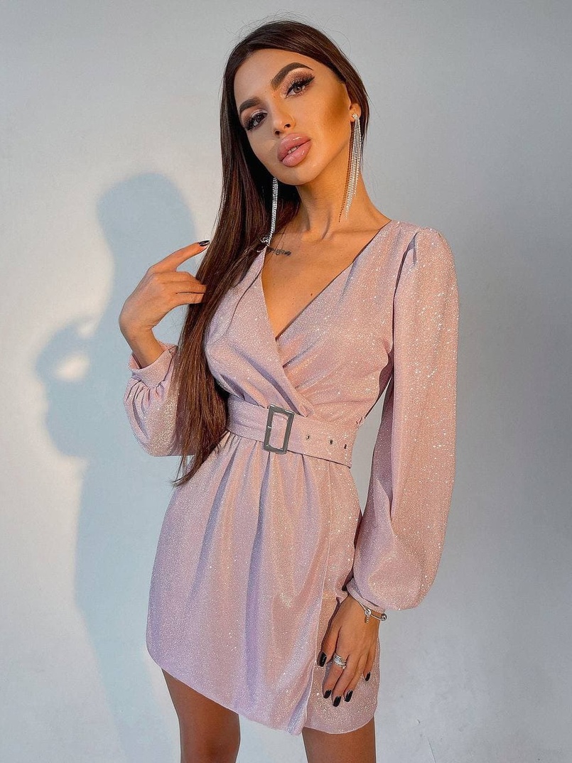 Блестящее платье с широким поясом   | PUSHKA SHOP