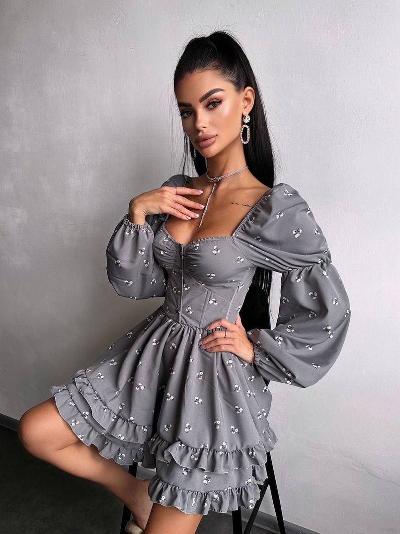 Сукня з квітковим принтом з воланами на ґудзиках  Сукня з квітковим принтом з воланами на ґудзиках  | PUSHKA SHOP