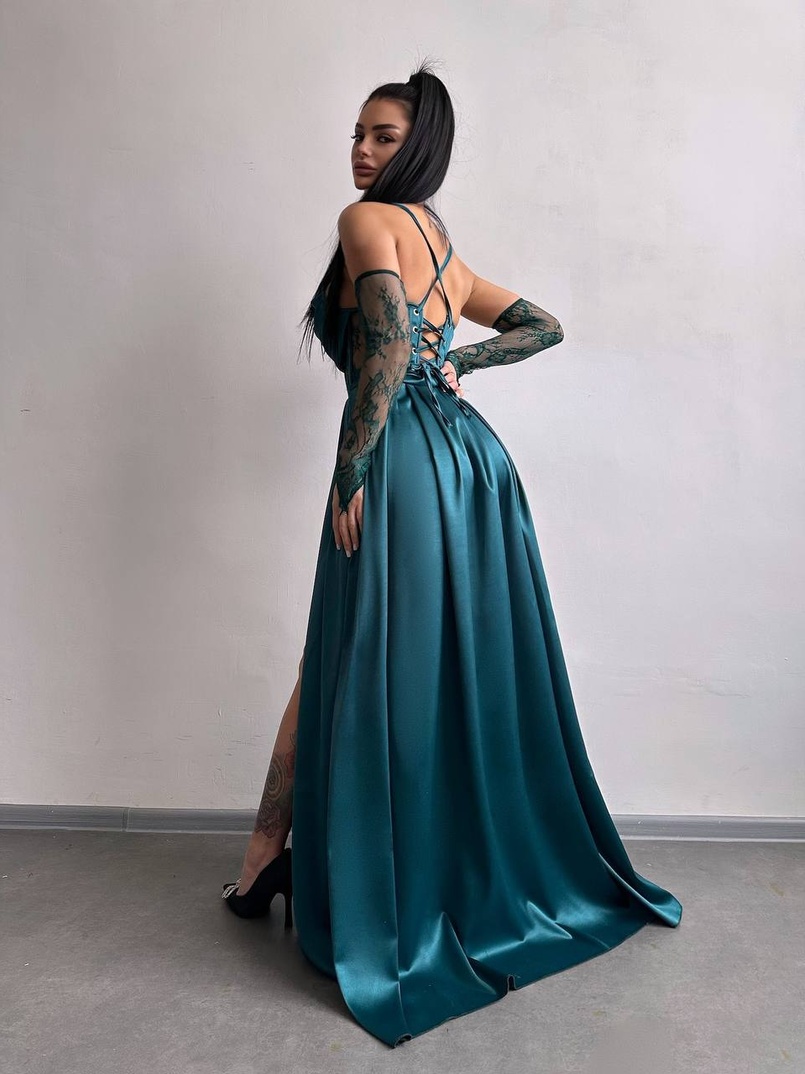 Атласний комплект: корсет + спідниця максі  | PUSHKA SHOP