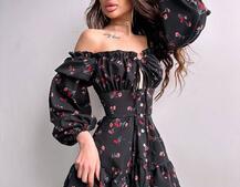 Сукня з квітковим принтом з воланами на ґудзиках  | PUSHKA SHOP