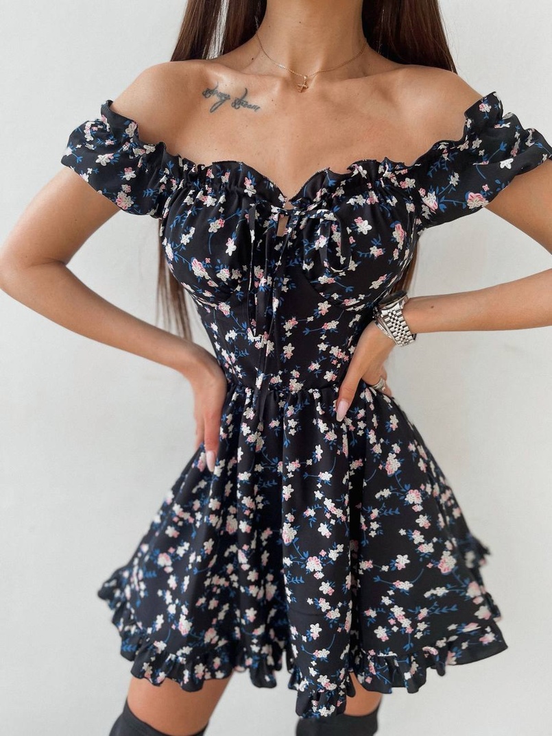 Платье мини с корсетной вставкой на талии с косточками Платье мини с корсетной вставкой на талии с косточками | PUSHKA SHOP