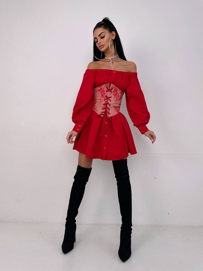 Приталена сорочка на плічках+  мереживний корсет | PUSHKA SHOP