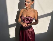 Комплект: корсет-бюстьє , декорований стразами + спідниця максі з розрізом Комплект: корсет-бюстьє , декорований стразами + спідниця максі з розрізом | PUSHKA SHOP