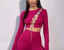 Комплект : штани кльош і топ декорований шнурком зі стразами  | PUSHKA SHOP