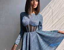 Приталена блискуча сукня з корсетною вставкою та пишною спідницею-сонцем | PUSHKA SHOP