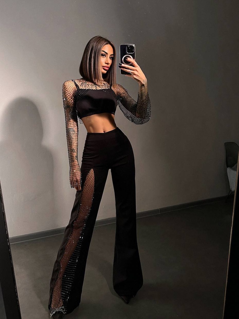 Комплект: топ + штани із сіткою зі стразами  | PUSHKA SHOP