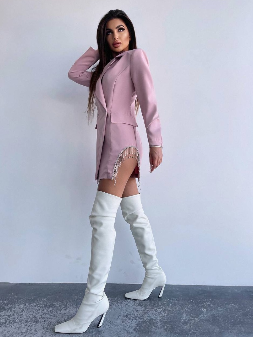 Приталена сукня-піджак, декорована бахромою зі страз | PUSHKA SHOP