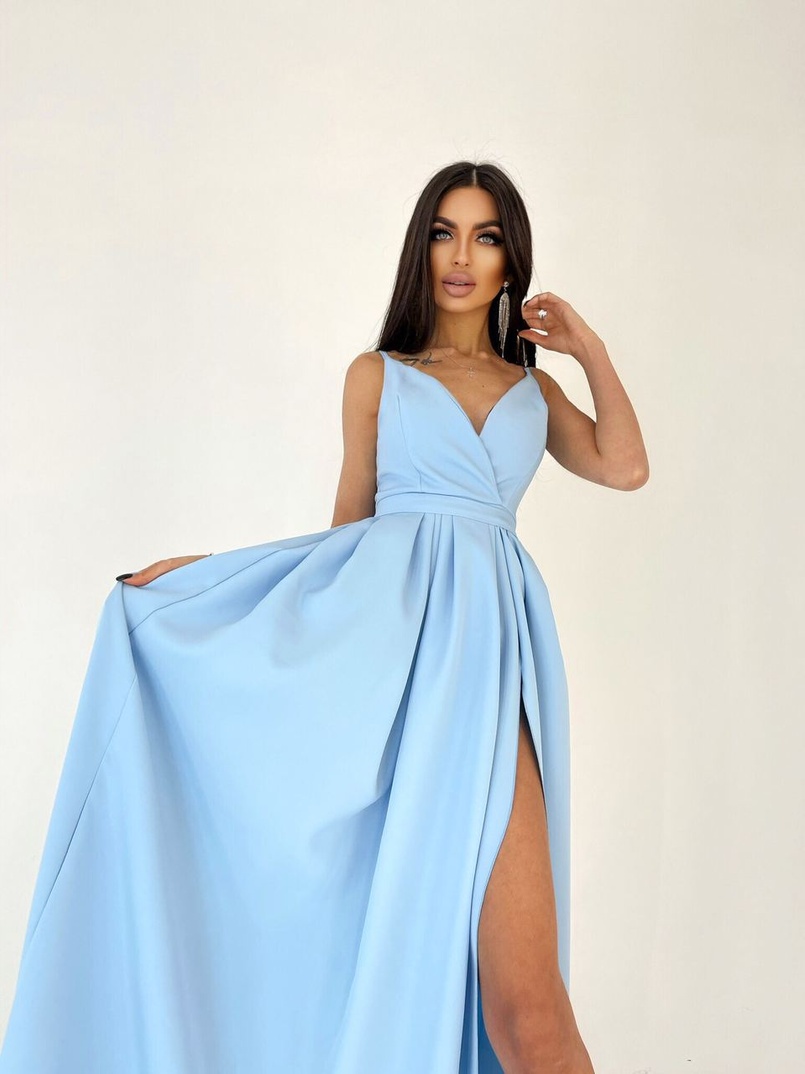 Платье макси с разрезом на юбке и запахом на груди   | PUSHKA SHOP