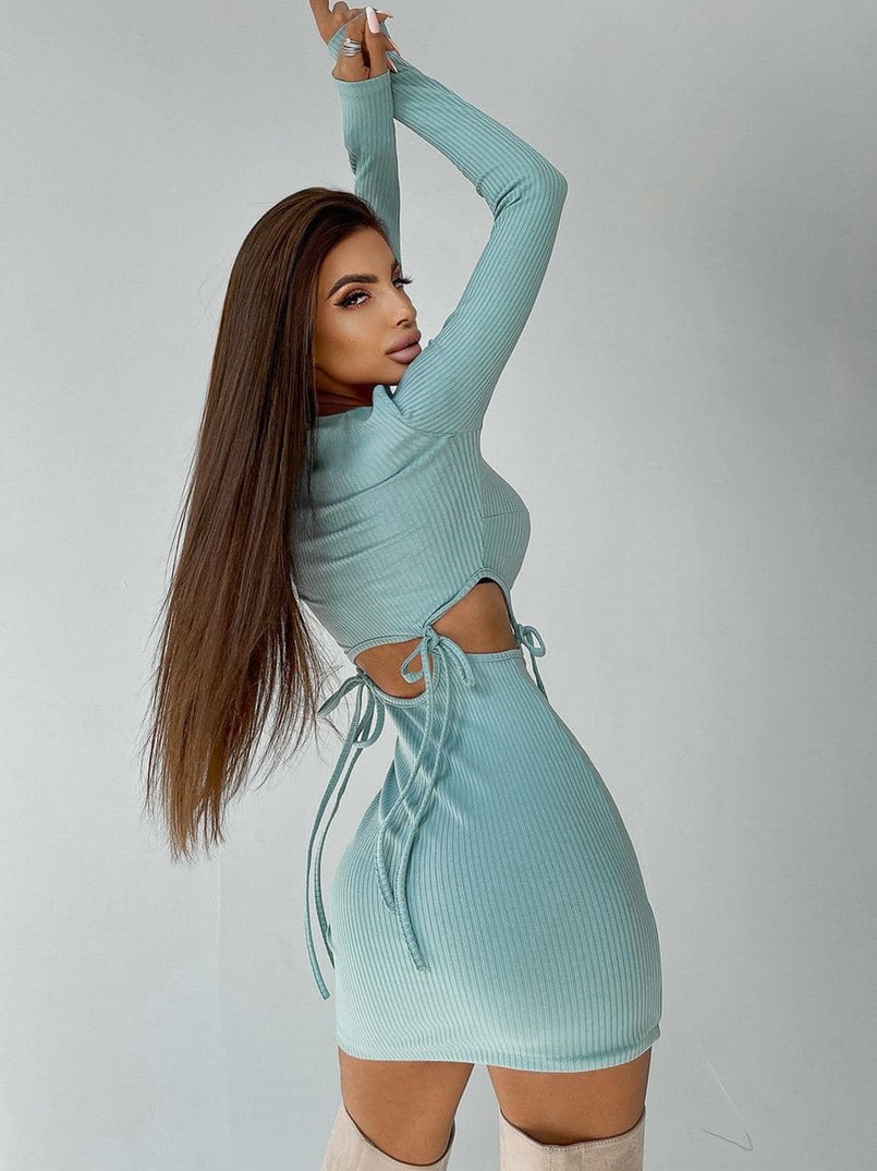 Трикотажное облегающее платье с завязками  | PUSHKA SHOP