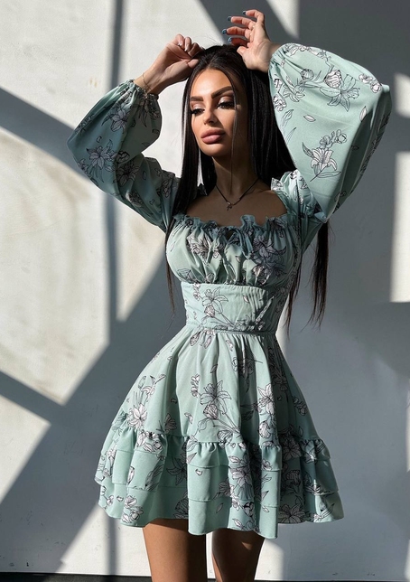 Квіткова сукня з воланами та шнуровкою по спинці | PUSHKA SHOP