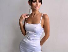 Атласна сукня декорована бахромою зі страз  | PUSHKA SHOP