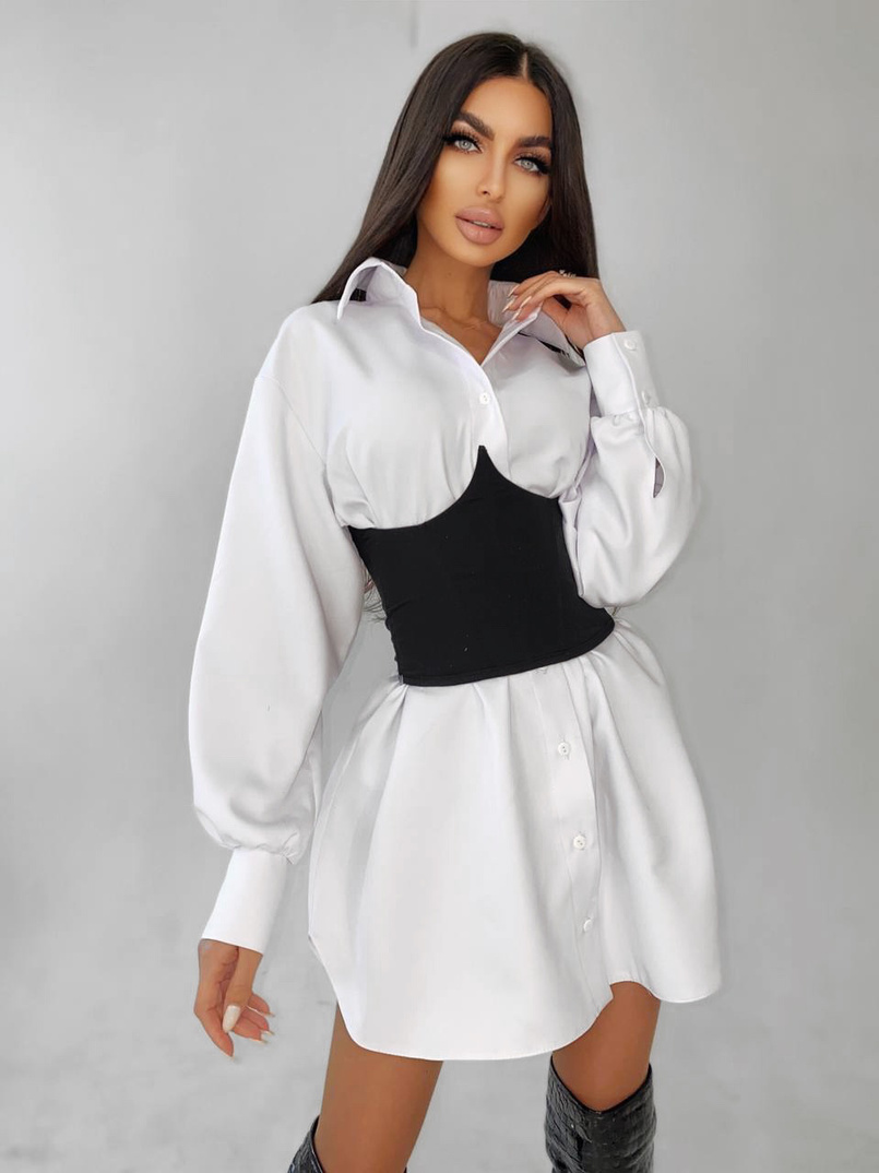 Платье-рубашка с корсетом на косточках со шнуровкой Платье-рубашка с корсетом на косточках со шнуровкой | PUSHKA SHOP