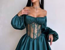 Атласна сукня з обʼємними рукавами та мереживом Атласна сукня з обʼємними рукавами та мереживом | PUSHKA SHOP