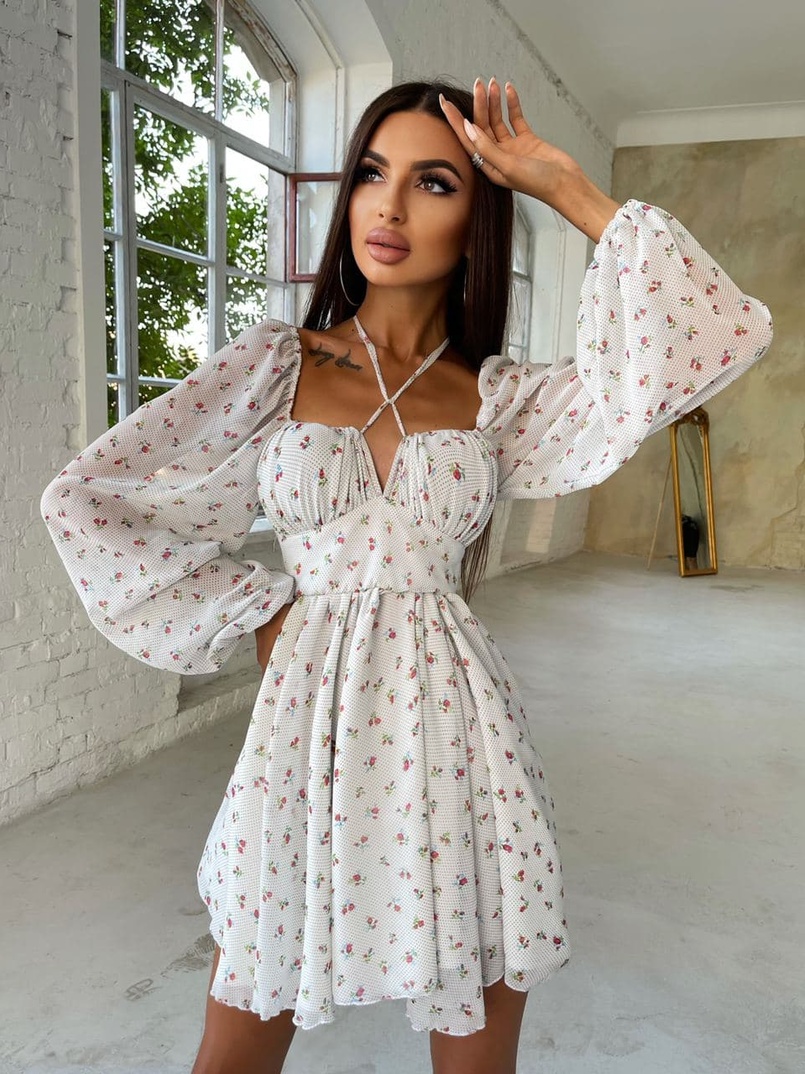 Шифоновое платье с завязками на груди  | PUSHKA SHOP