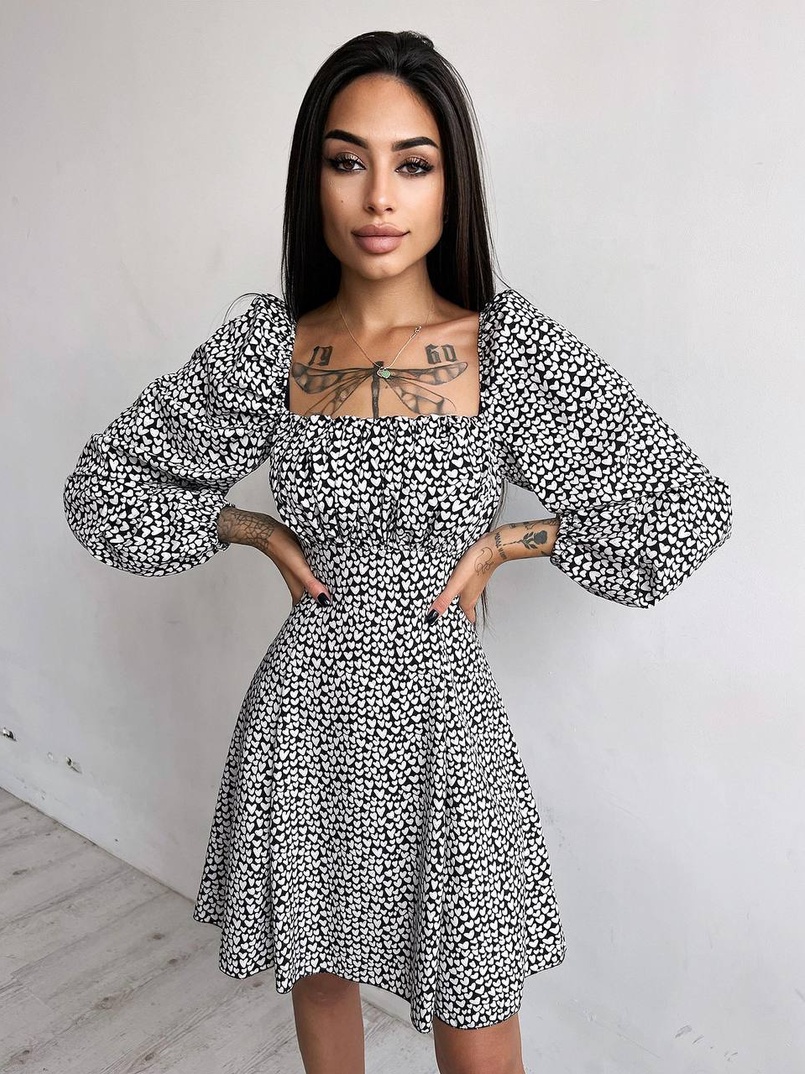 Приталена сукня з принтом  + прозорий корсет Приталена сукня з принтом  + прозорий корсет | PUSHKA SHOP