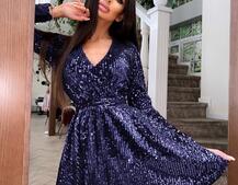 Платье с пайетками и запахом на груди | PUSHKA SHOP