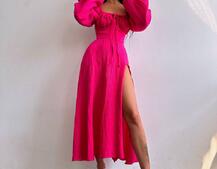 Муслінова сукня -міді з розрізом на ніжці  Муслінова сукня -міді з розрізом на ніжці  | PUSHKA SHOP