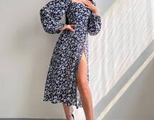 Квіткова сукня-міді зі шнурівкою на спинці та розрізом на ніжці | PUSHKA SHOP