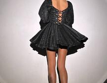 Сяюча корсетна сукня з пишною подвійною спідницею та об‘ємними рукавами Сяюча корсетна сукня з пишною подвійною спідницею та об‘ємними рукавами | PUSHKA SHOP