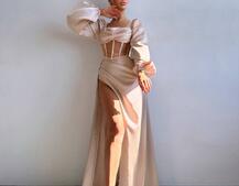 Комплект: корсет, декорований стразами   + спідниця максі з драпіруванням  | PUSHKA SHOP