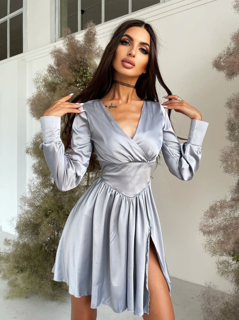 Шелковое платье  с разрезом  + корсет из эко-кож Шелковое платье  с разрезом  + корсет из эко-кож | PUSHKA SHOP