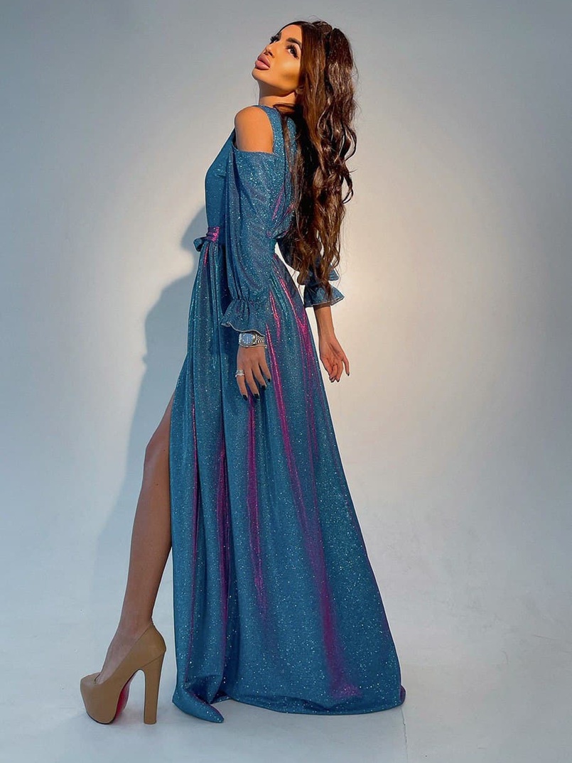 Блестящее платье макси с разрезом  | PUSHKA SHOP