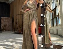 Блестящее платье-макси с разрезом   Блестящее платье-макси с разрезом   | PUSHKA SHOP