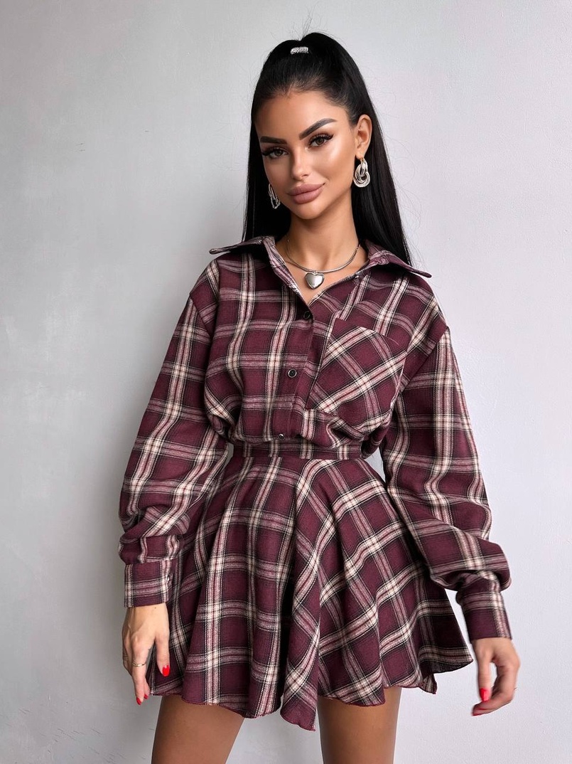 Комплект: сорочка + спідниця у клітинку  | PUSHKA SHOP