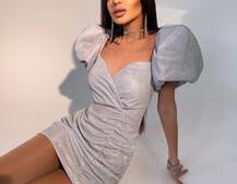 Блестящее платье с объемными рукавами  | PUSHKA SHOP