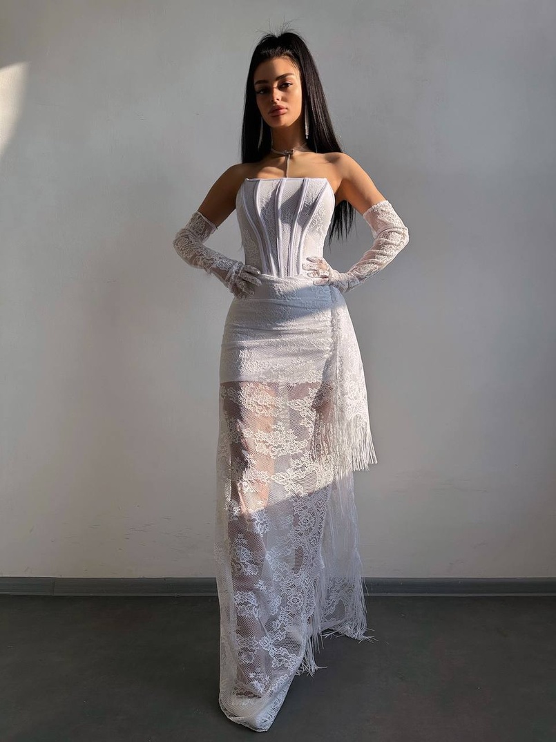 Мереживна сукня максі з рукавичками  | PUSHKA SHOP