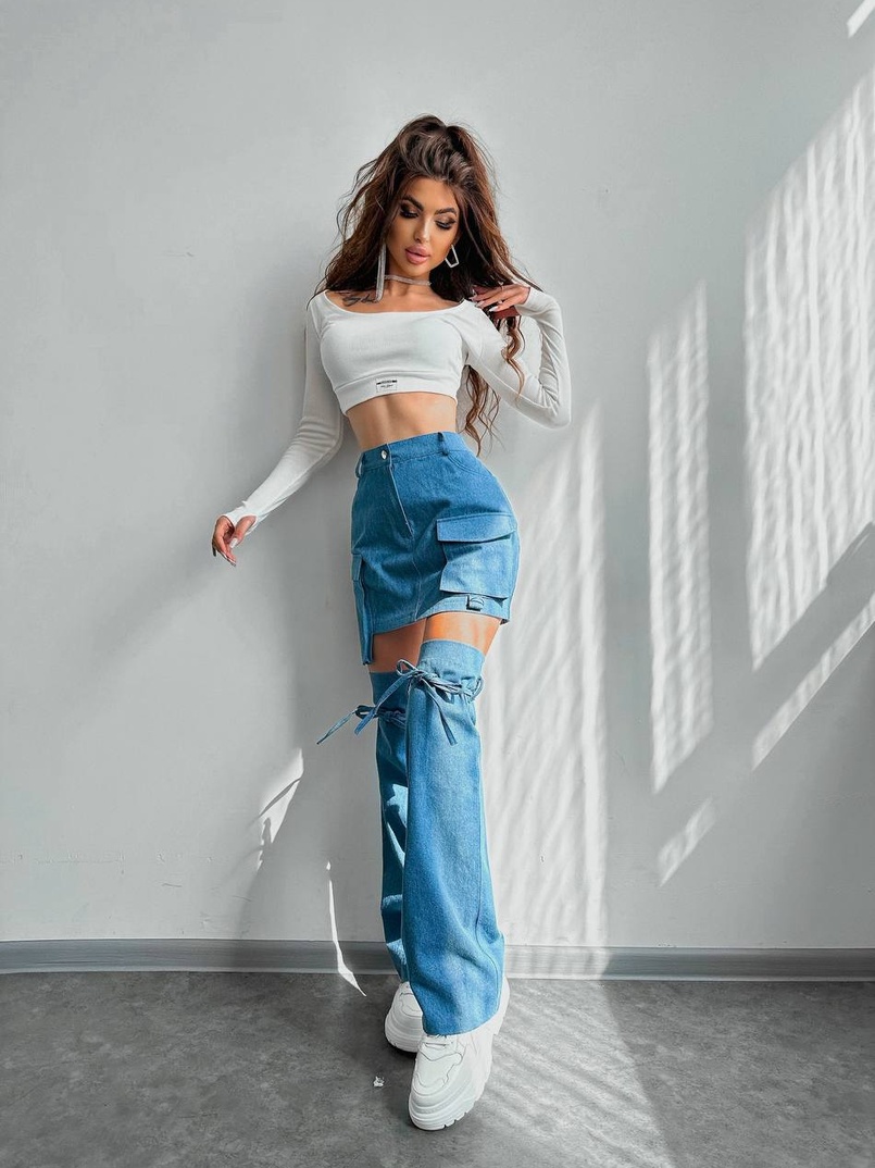 Комплект: джинсова спідниця з гетрами + топ Комплект: джинсова спідниця з гетрами + топ | PUSHKA SHOP