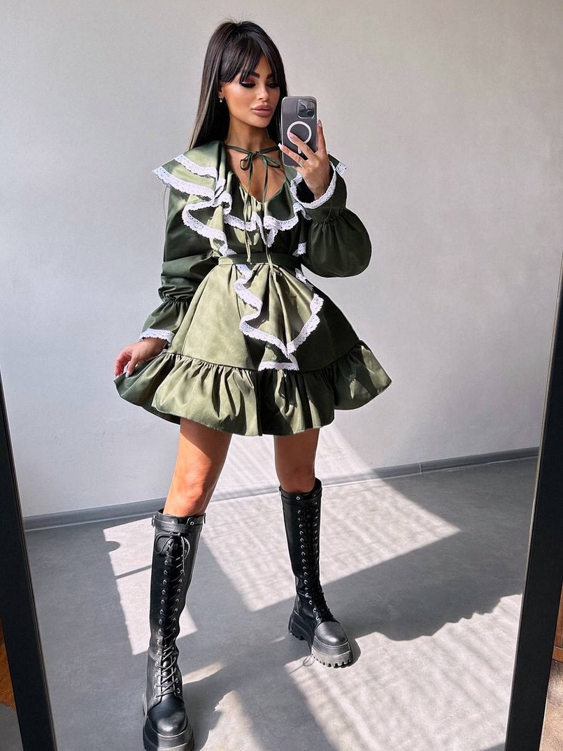 Котонова сукня декорована мереживом    | PUSHKA SHOP