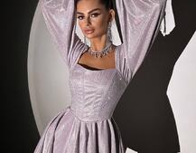 Сяюча корсетна сукня з пишною подвійною спідницею та об‘ємними рукавами Сяюча корсетна сукня з пишною подвійною спідницею та об‘ємними рукавами | PUSHKA SHOP