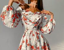 Цветочное платье с пышной юбкой и объемными рукавами Цветочное платье с пышной юбкой и объемными рукавами | PUSHKA SHOP