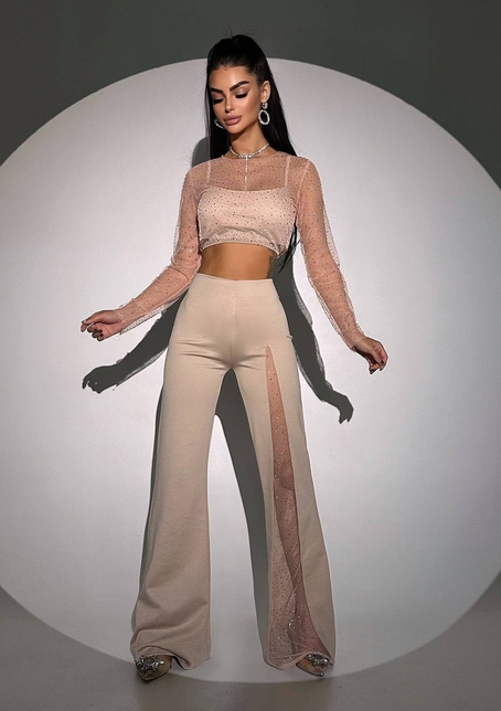 Комплект: топ + штани із сіткою зі стразами  Комплект: топ + штани із сіткою зі стразами  | PUSHKA SHOP