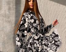 Сукня міні на гудзиках,декорована мереживом  | PUSHKA SHOP