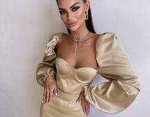 Атласний  комплект: корсет + спідниця декорована бахромою зі страз | PUSHKA SHOP