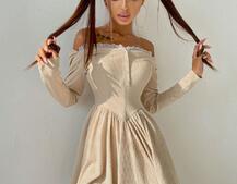 Трикотажное платье, декорированное кружевом   | PUSHKA SHOP