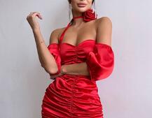 Сукня - міні з драпіруванням та трояндою-чокером | PUSHKA SHOP