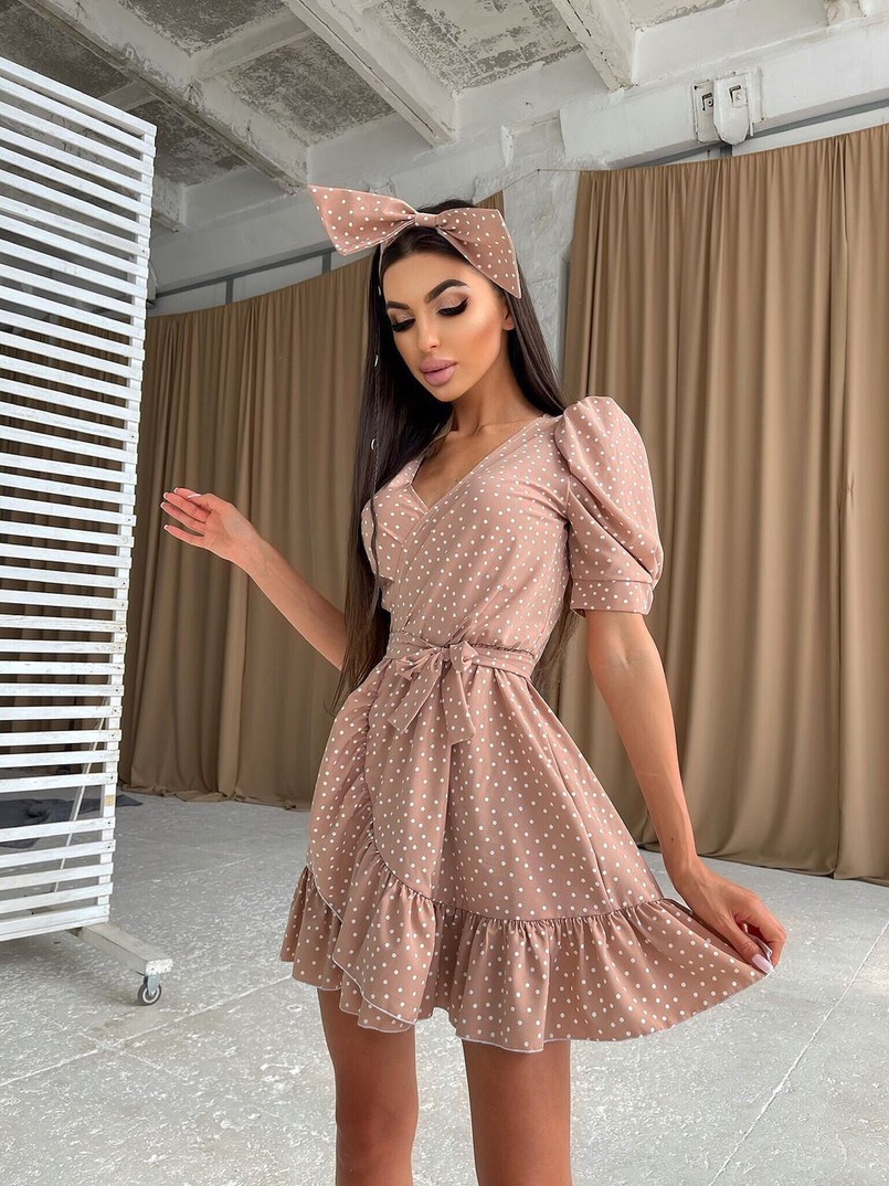 Милое платье в горошек с оборками и повязка бант | PUSHKA SHOP