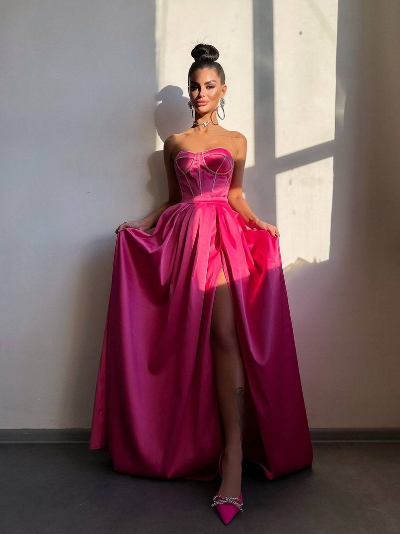 Комплект: корсет-бюстьє , декорований стразами  + спідниця максі з розрізом   | PUSHKA SHOP