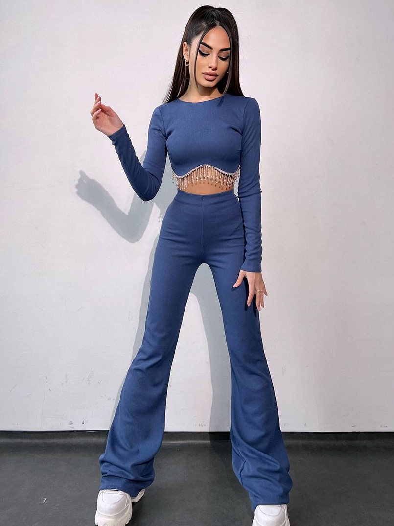 Комплект : штани кльош і топ , декорований бахромою зі страз Ручна робота Комплект : штани кльош і топ , декорований бахромою зі страз Ручна робота | PUSHKA SHOP