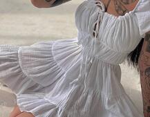 Муслиновое платье с оборками и завязками на груди Муслиновое платье с оборками и завязками на груди | PUSHKA SHOP