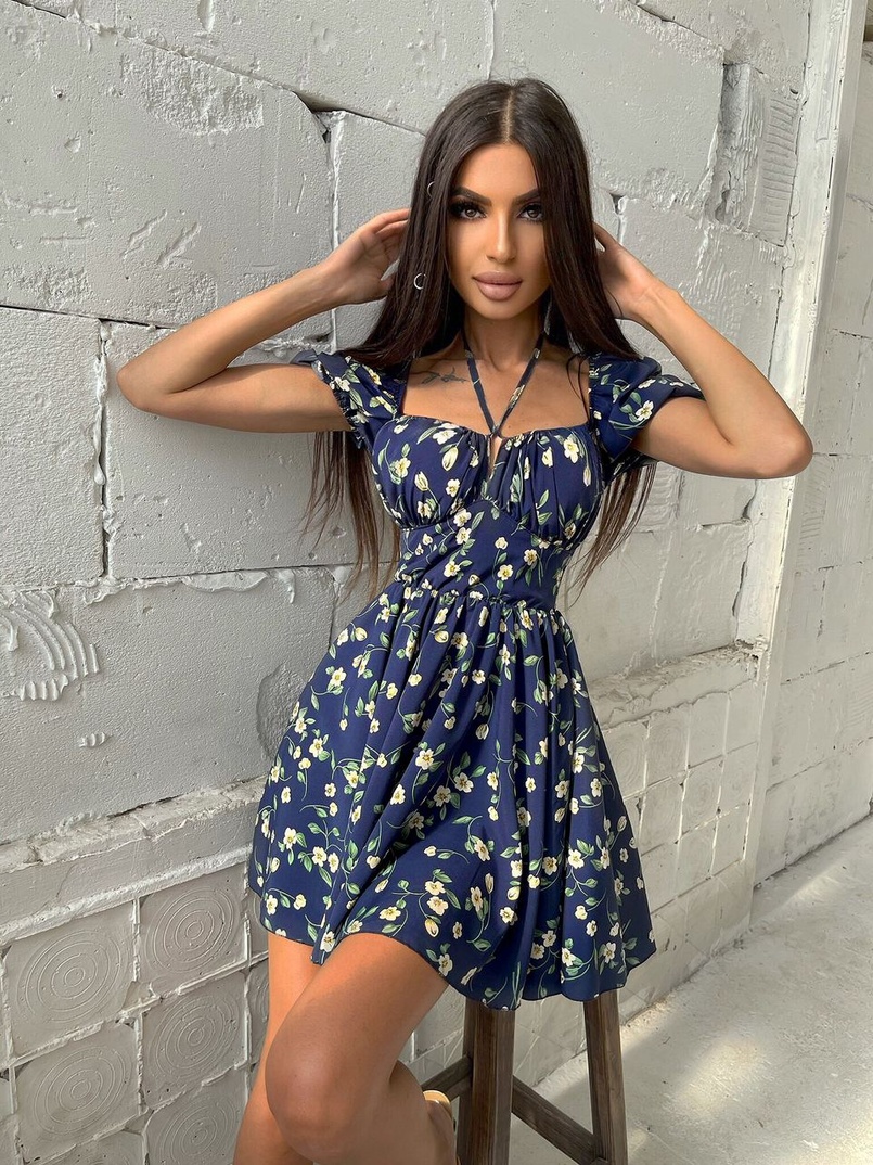 Летнее цветочное платье с завязками на груди  | PUSHKA SHOP