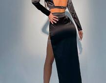 Атласный комплект, декорированный бахромой из страз Атласный комплект, декорированный бахромой из страз | PUSHKA SHOP