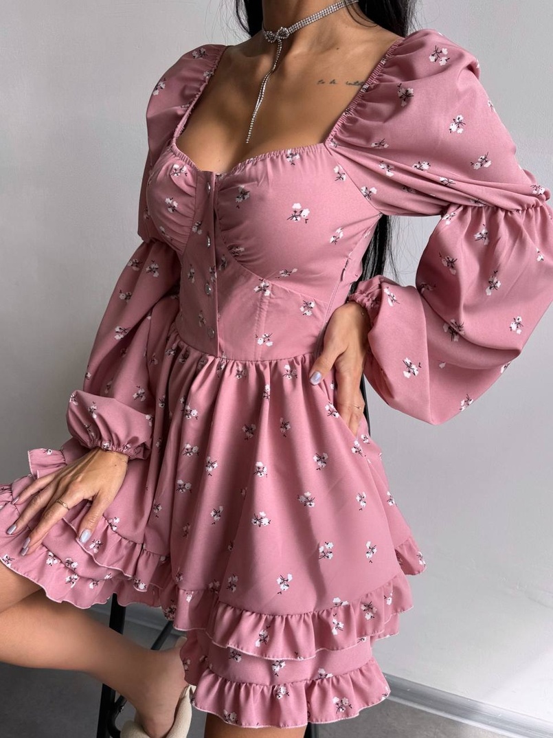 Сукня з квітковим принтом з воланами на ґудзиках  Сукня з квітковим принтом з воланами на ґудзиках  | PUSHKA SHOP